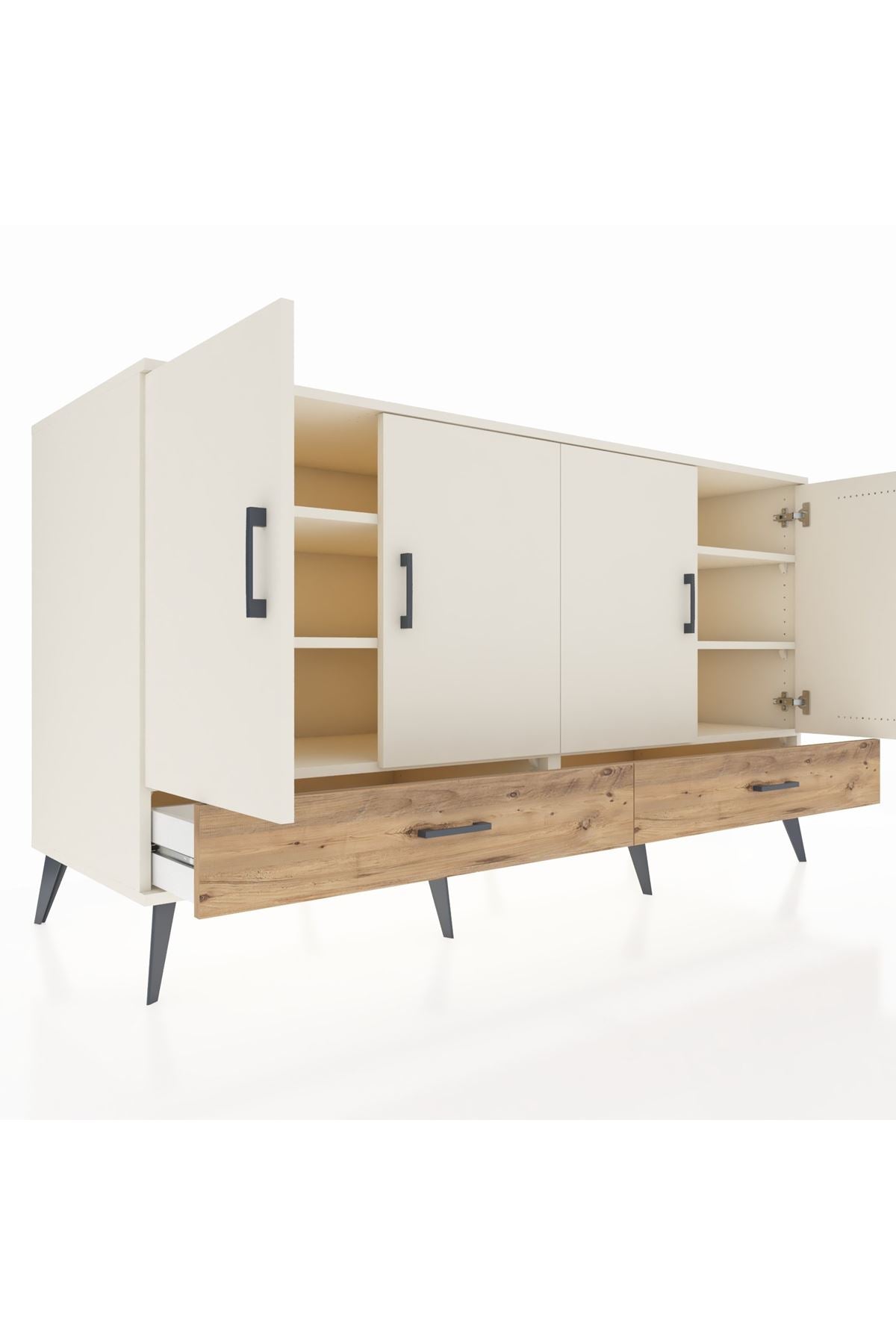 Kronos Konsol 6 Raflı 2 Çekmeceli 4 Kapaklı 176x59x99 Aytaşı-Aytaşı/Çam