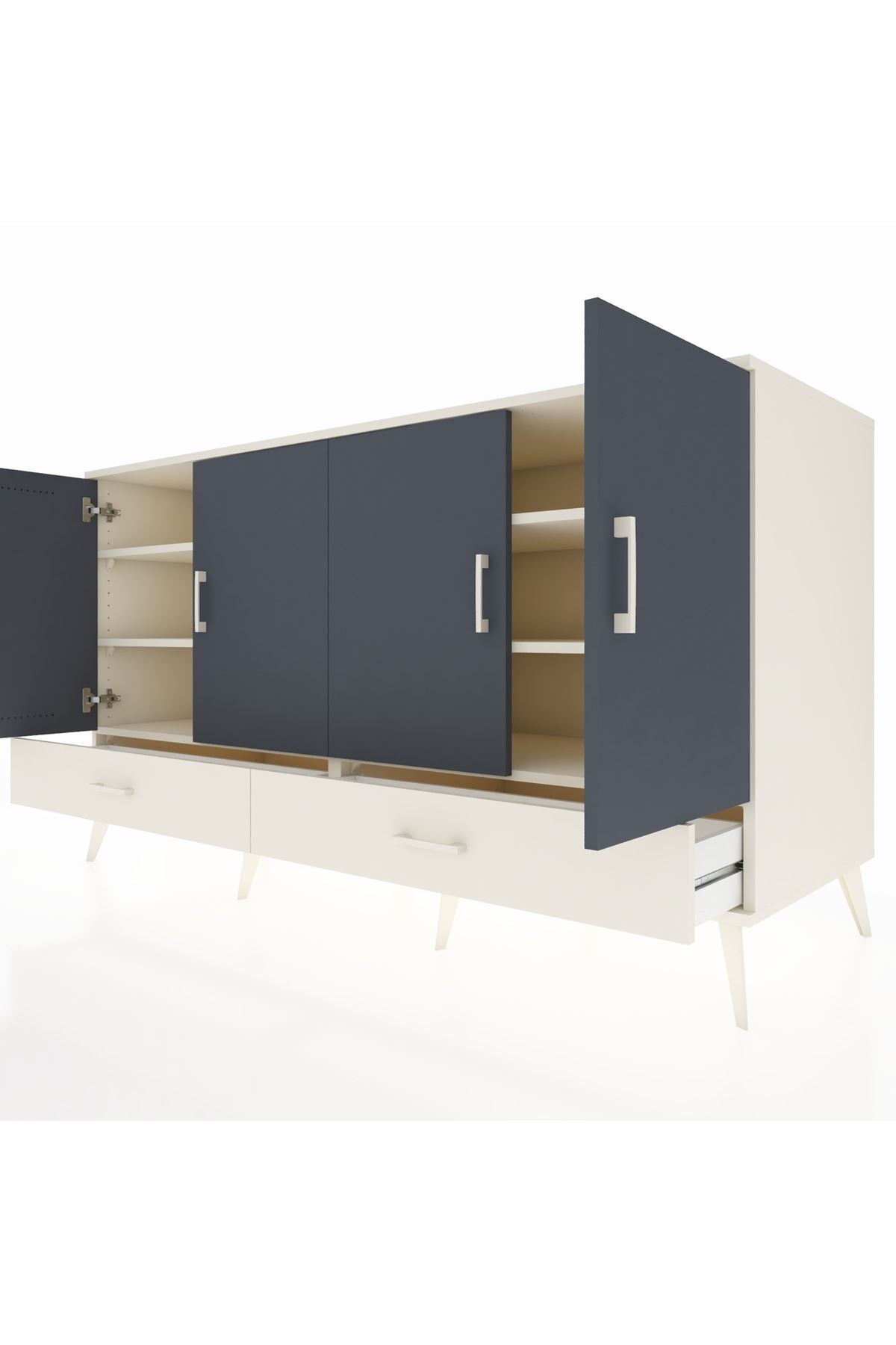 Kronos Konsol 6 Raflı 2 Çekmeceli 4 Kapaklı 176x59x99 Aytaşı-Antrasit/Aytaşı