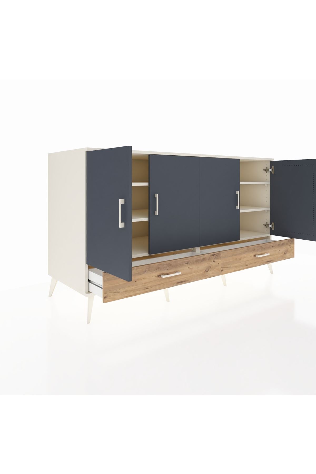 Kronos Konsol 6 Raflı 2 Çekmeceli 4 Kapaklı 176x59x99 Aytaşı-Antrasit/Çam