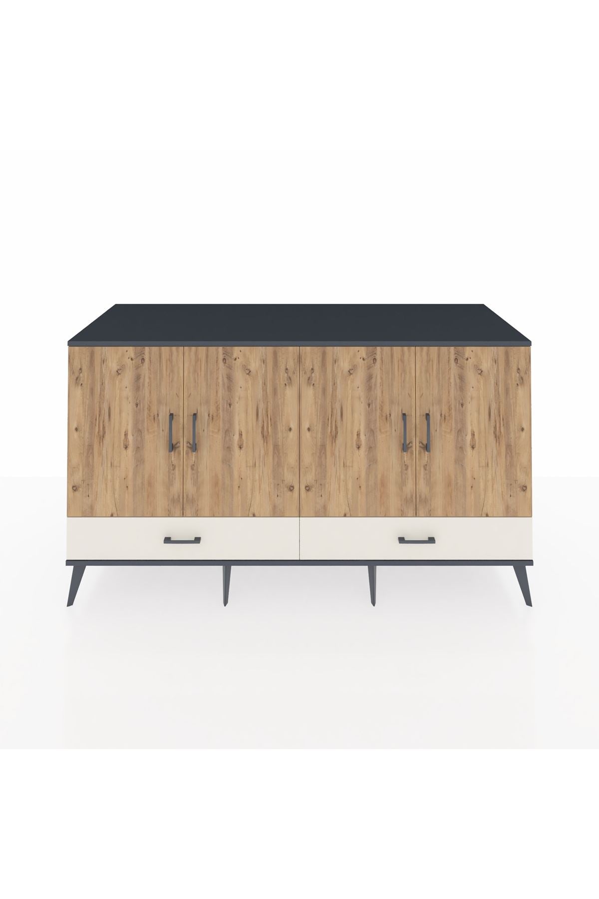 Kronos Konsol 6 Raflı 2 Çekmeceli 4 Kapaklı 176x59x99 Antrasit-Çam/Aytaşı