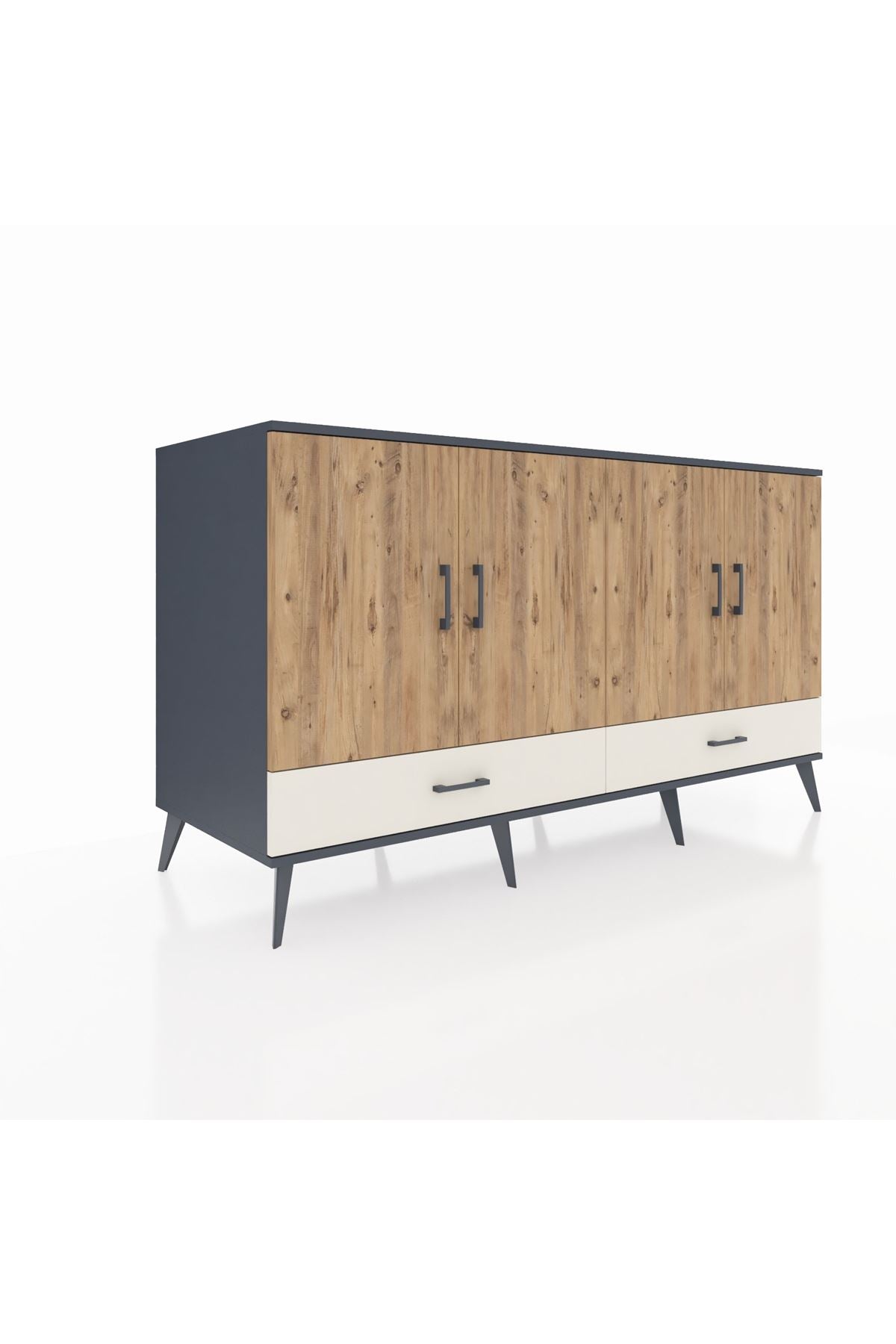 Kronos Konsol 6 Raflı 2 Çekmeceli 4 Kapaklı 176x59x99 Antrasit-Çam/Aytaşı