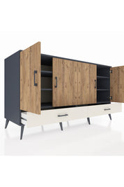 Kronos Konsol 6 Raflı 2 Çekmeceli 4 Kapaklı 176x59x99 Antrasit-Çam/Aytaşı