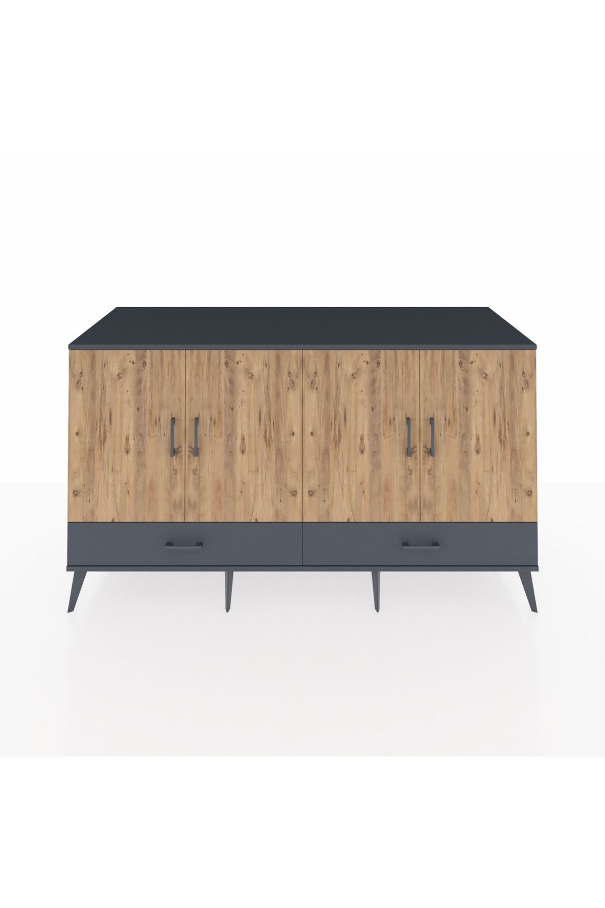 Kronos Konsol 6 Raflı 2 Çekmeceli 4 Kapaklı 176x59x99 Antrasit-Çam/Antrasit