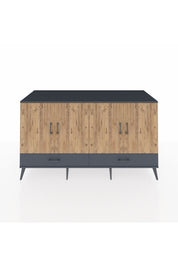 Kronos Konsol 6 Raflı 2 Çekmeceli 4 Kapaklı 176x59x99 Antrasit-Çam/Antrasit