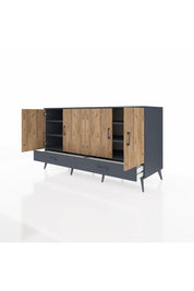 Kronos Konsol 6 Raflı 2 Çekmeceli 4 Kapaklı 176x59x99 Antrasit-Çam/Antrasit