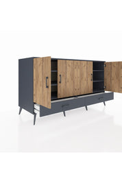 Kronos Konsol 6 Raflı 2 Çekmeceli 4 Kapaklı 176x59x99 Antrasit-Çam/Antrasit