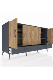 Kronos Konsol 6 Raflı 2 Çekmeceli 4 Kapaklı 176x59x99 Antrasit-Çam/Antrasit