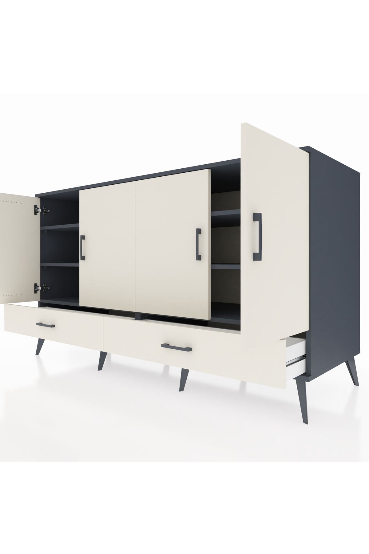 Kronos Konsol 6 Raflı 2 Çekmeceli 4 Kapaklı 176x59x99 Antrasit-Aytaşı