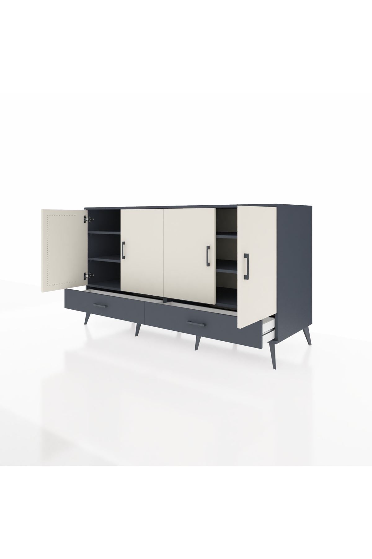 Kronos Konsol 6 Raflı 2 Çekmeceli 4 Kapaklı 176x59x99 Antrasit-Aytaşı/Antrasit