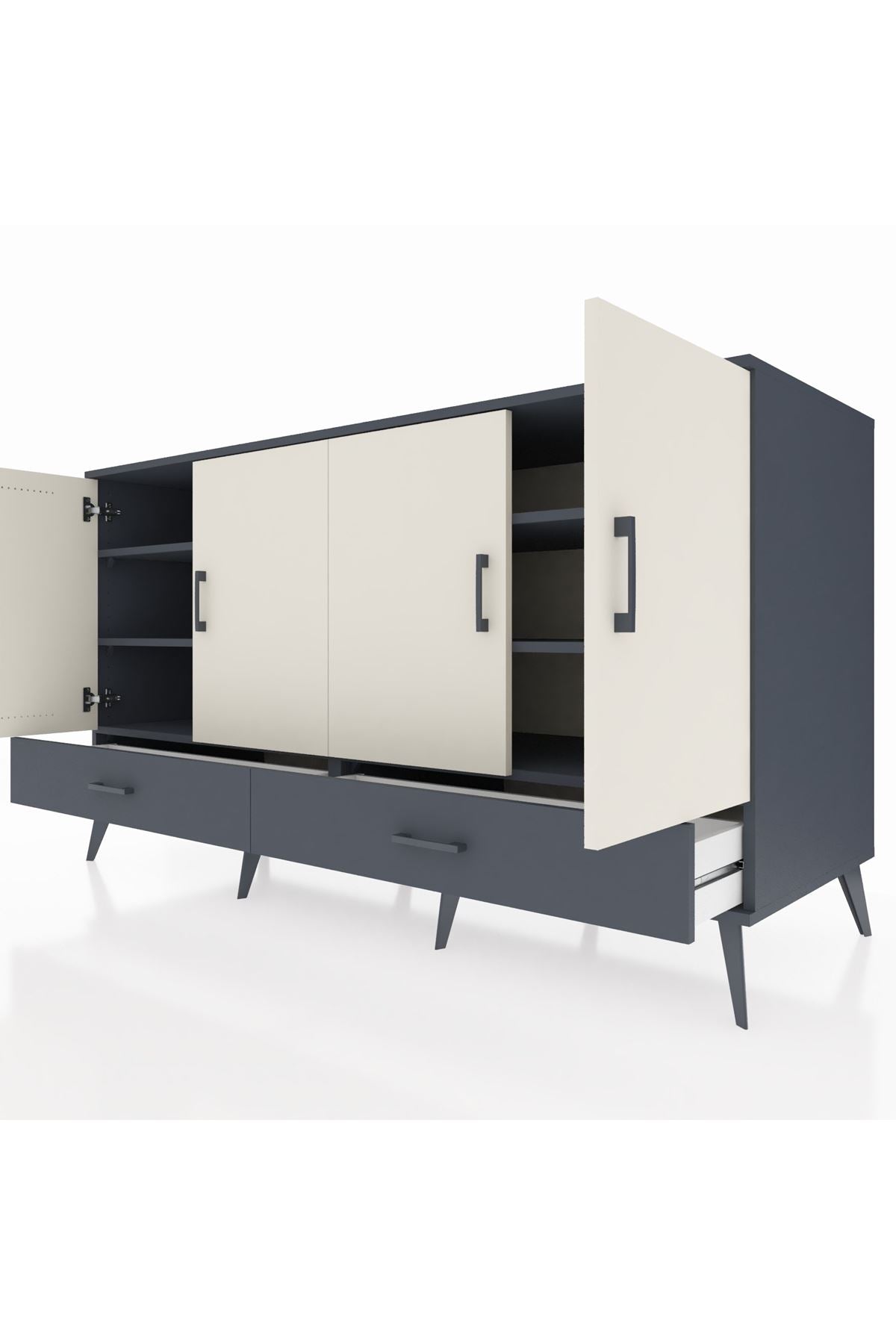 Kronos Konsol 6 Raflı 2 Çekmeceli 4 Kapaklı 176x59x99 Antrasit-Aytaşı/Antrasit