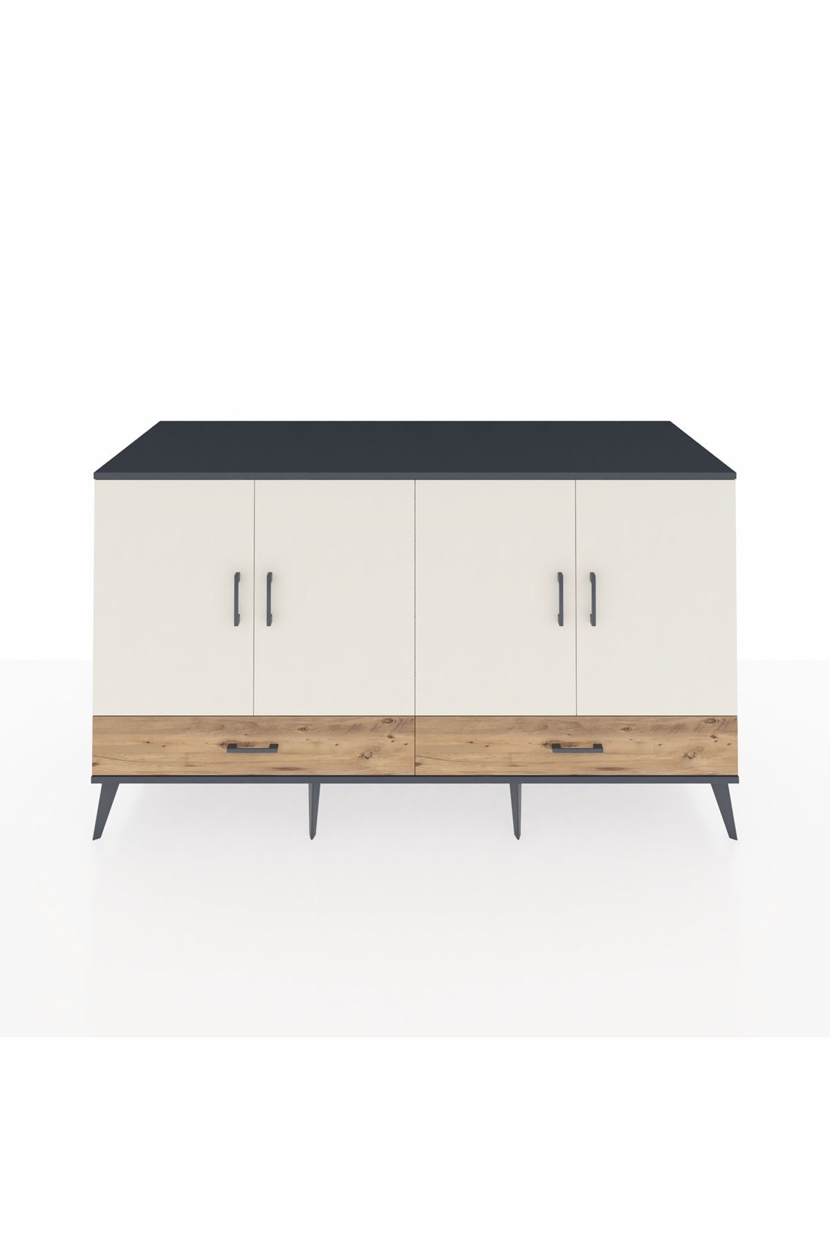 Kronos Konsol 6 Raflı 2 Çekmeceli 4 Kapaklı 176x59x99 Antrasit-Aytaşı/Çam