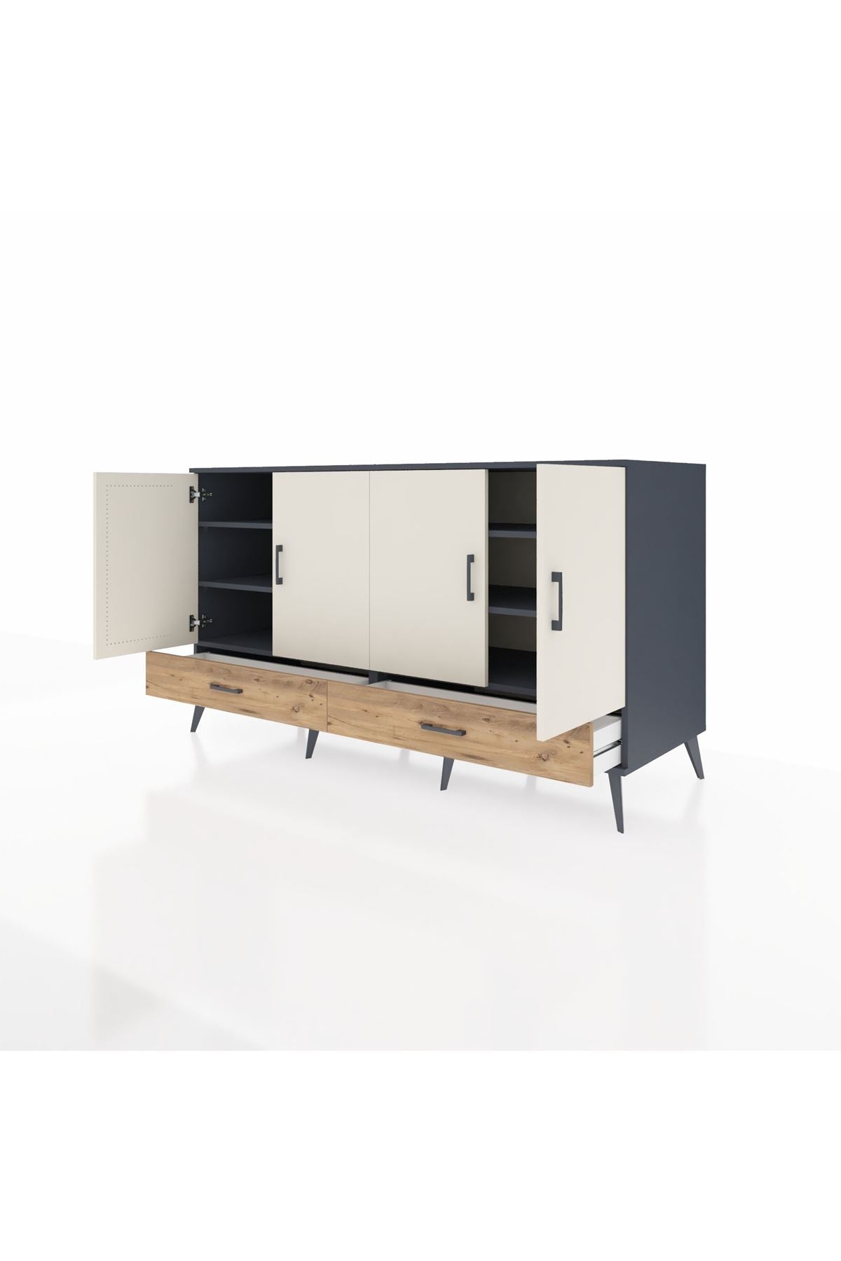 Kronos Konsol 6 Raflı 2 Çekmeceli 4 Kapaklı 176x59x99 Antrasit-Aytaşı/Çam