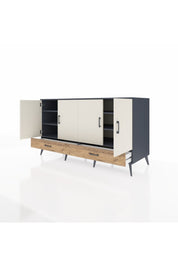 Kronos Konsol 6 Raflı 2 Çekmeceli 4 Kapaklı 176x59x99 Antrasit-Aytaşı/Çam