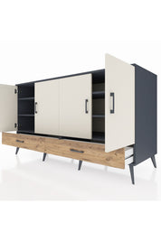 Kronos Konsol 6 Raflı 2 Çekmeceli 4 Kapaklı 176x59x99 Antrasit-Aytaşı/Çam