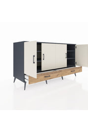 Kronos Konsol 6 Raflı 2 Çekmeceli 4 Kapaklı 176x59x99 Antrasit-Aytaşı/Çam