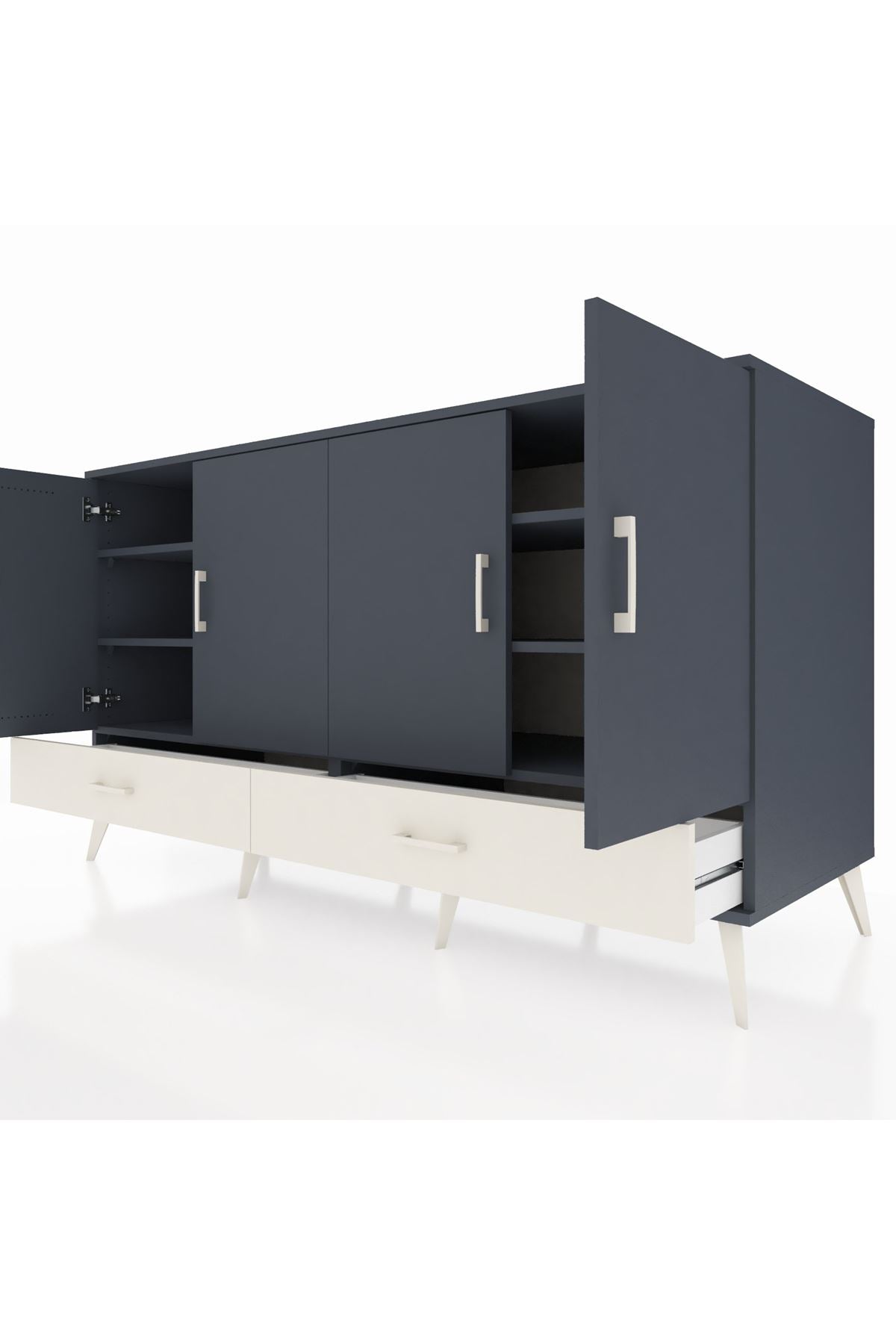 Kronos Konsol 6 Raflı 2 Çekmeceli 4 Kapaklı 176x59x99 Antrasit-Antrasit/Aytaşı