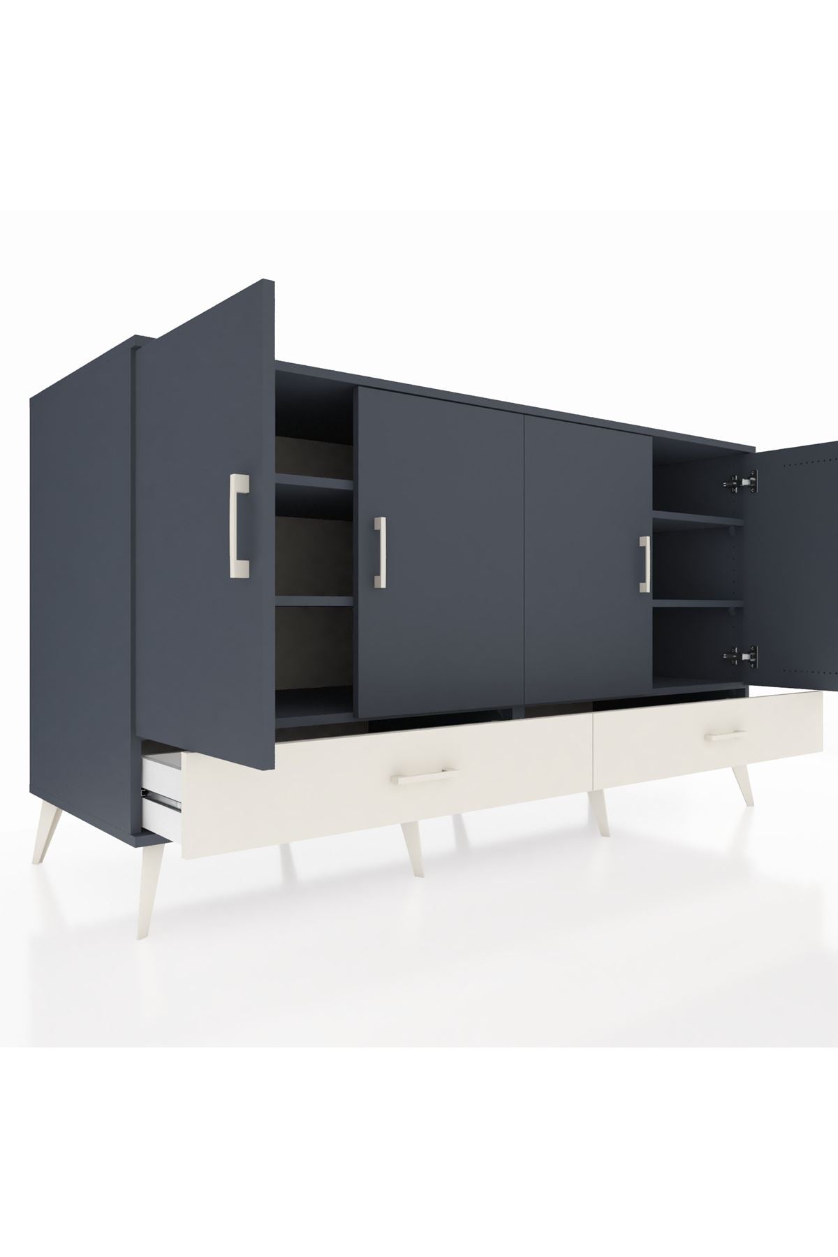 Kronos Konsol 6 Raflı 2 Çekmeceli 4 Kapaklı 176x59x99 Antrasit-Antrasit/Aytaşı