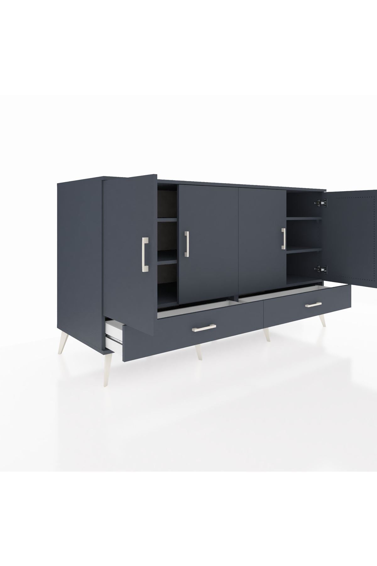 Kronos Konsol 6 Raflı 2 Çekmeceli 4 Kapaklı 176x59x99 Antrasit-Antrasit