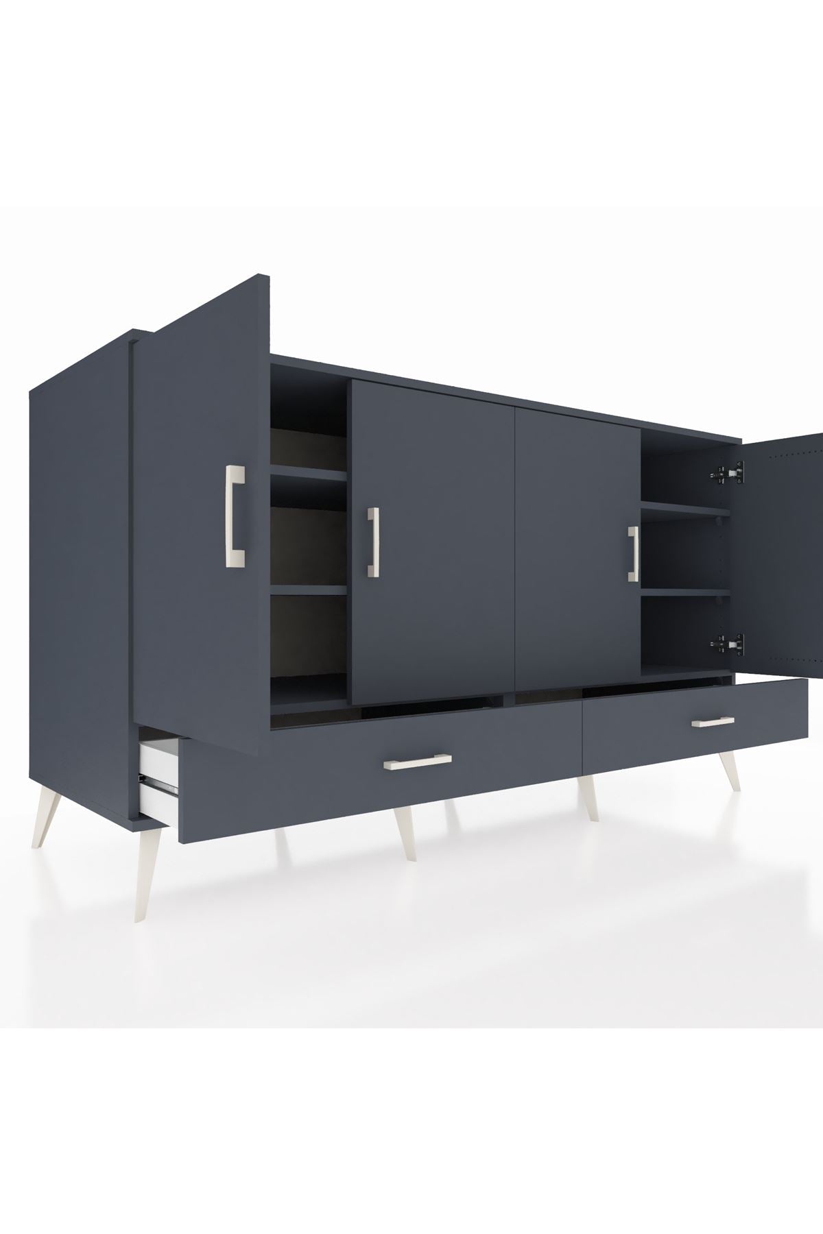 Kronos Konsol 6 Raflı 2 Çekmeceli 4 Kapaklı 176x59x99 Antrasit-Antrasit