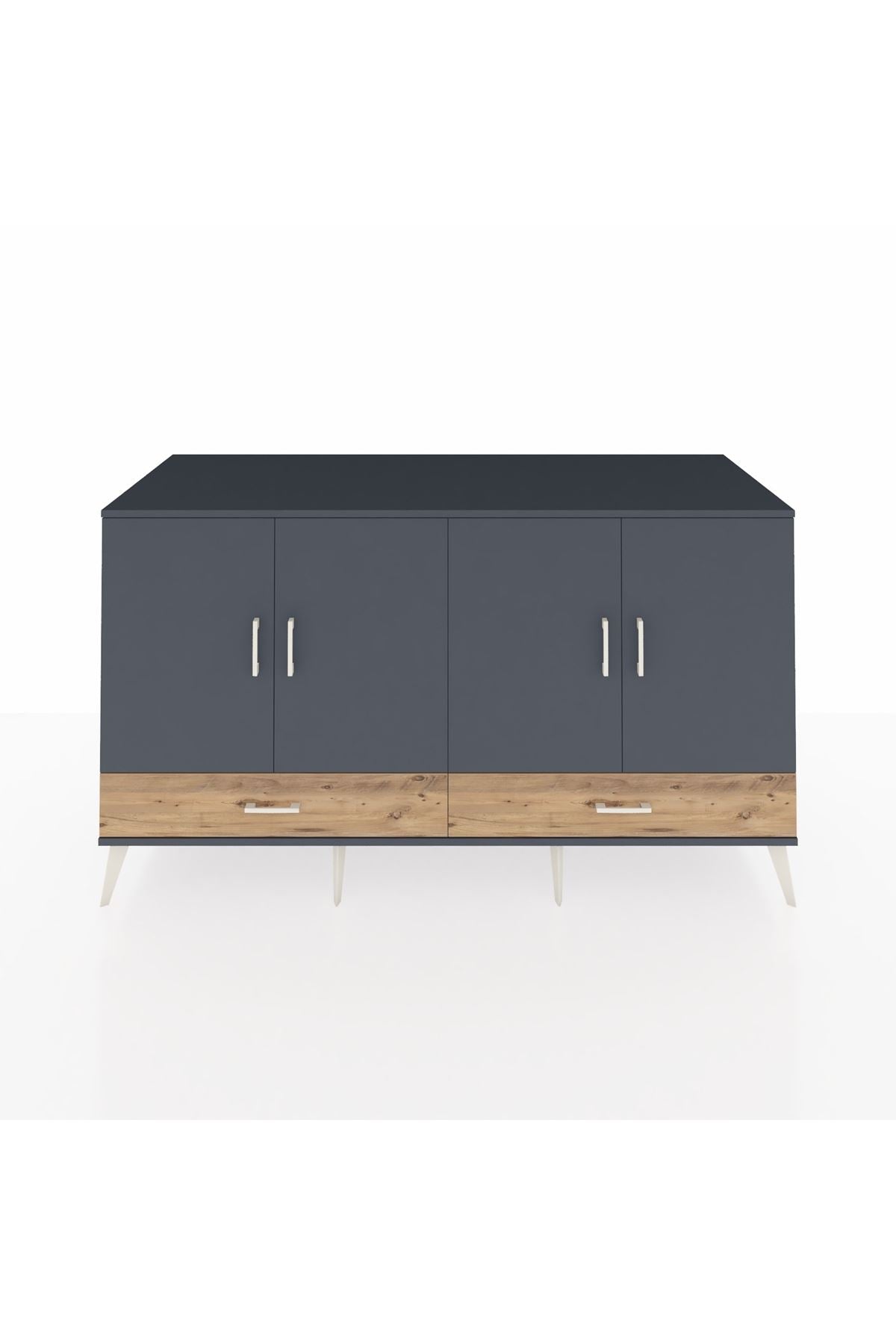 Kronos Konsol 6 Raflı 2 Çekmeceli 4 Kapaklı 176x59x99 Antrasit-Antrasit/Çam