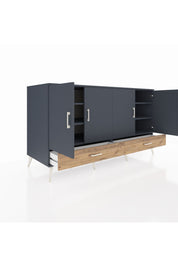 Kronos Konsol 6 Raflı 2 Çekmeceli 4 Kapaklı 176x59x99 Antrasit-Antrasit/Çam