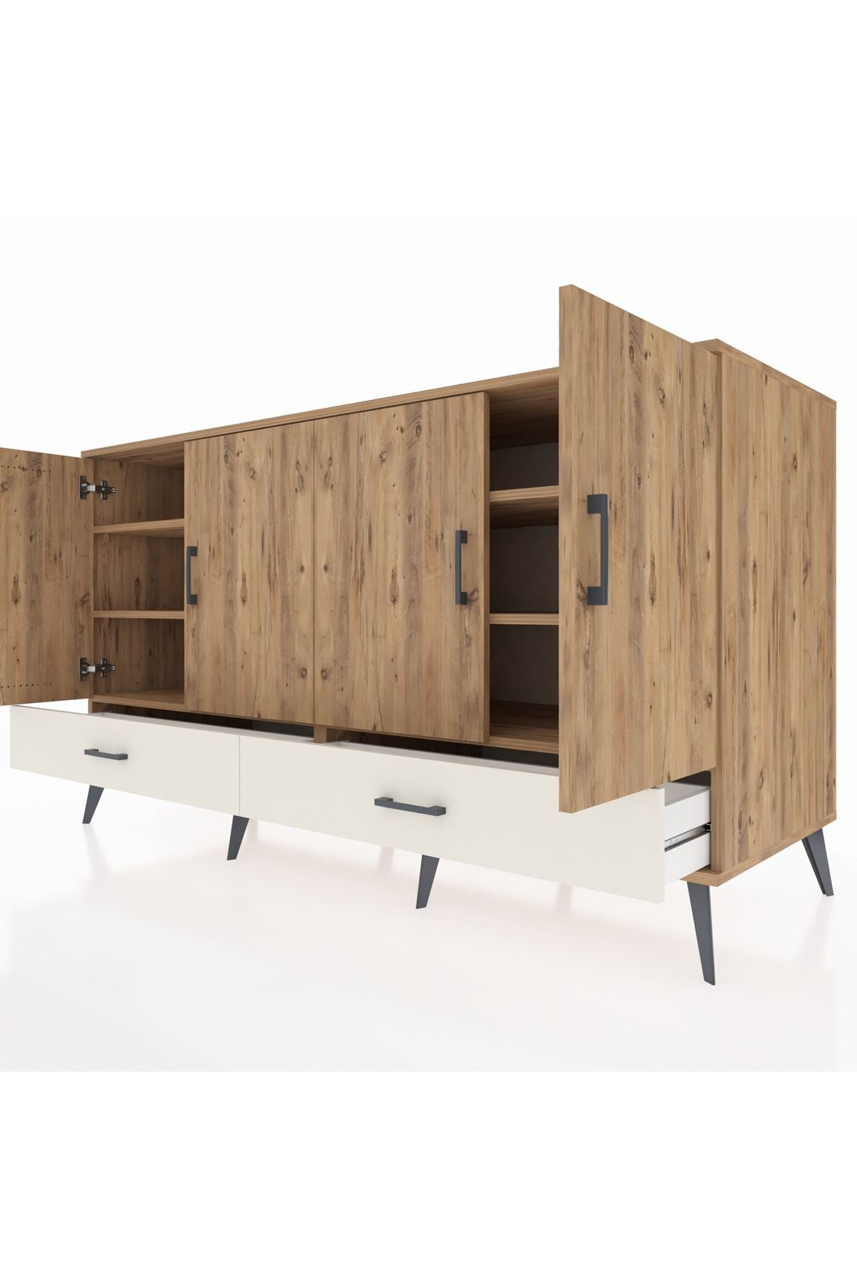 Kronos Konsol 6 Raflı 2 Çekmeceli 4 Kapaklı 176x59x99 Çam-Çam/Aytaşı