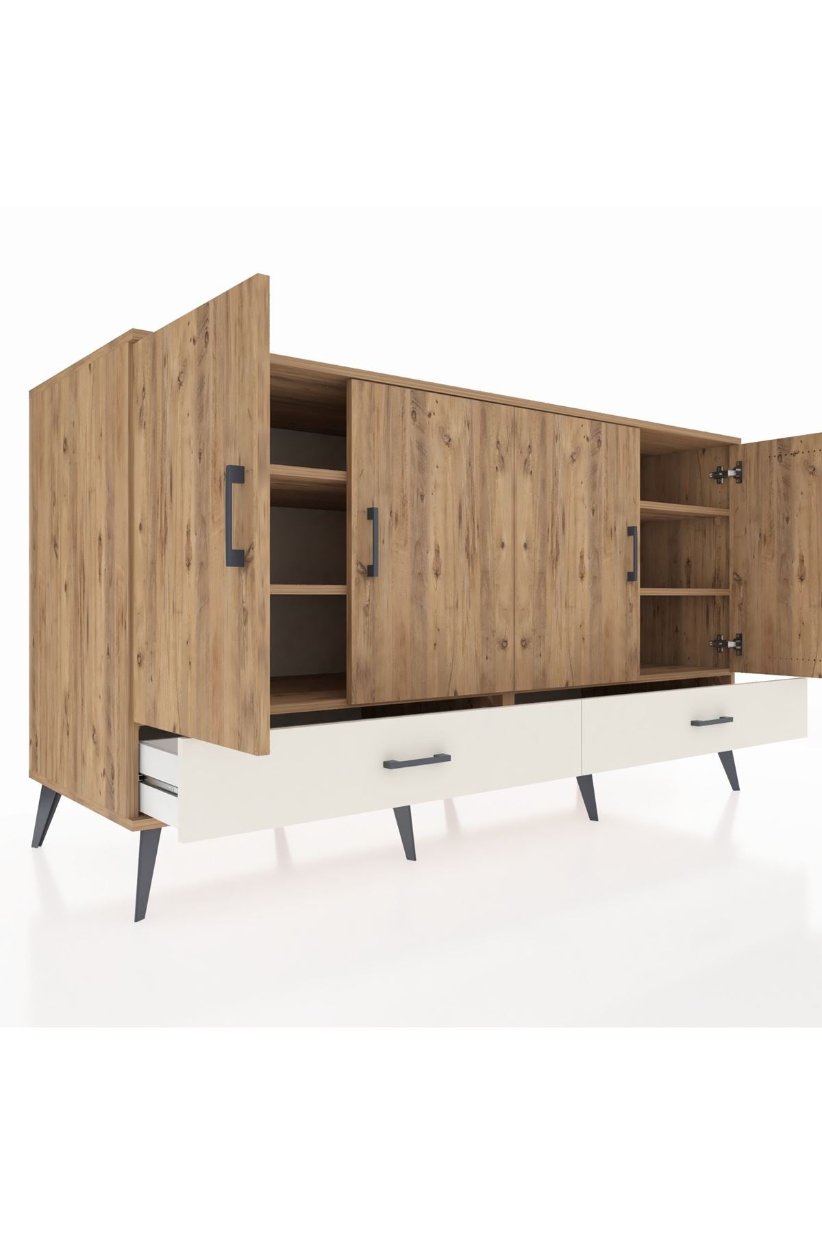 Kronos Konsol 6 Raflı 2 Çekmeceli 4 Kapaklı 176x59x99 Çam-Çam/Aytaşı