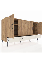 Kronos Konsol 6 Raflı 2 Çekmeceli 4 Kapaklı 176x59x99 Çam-Çam/Aytaşı