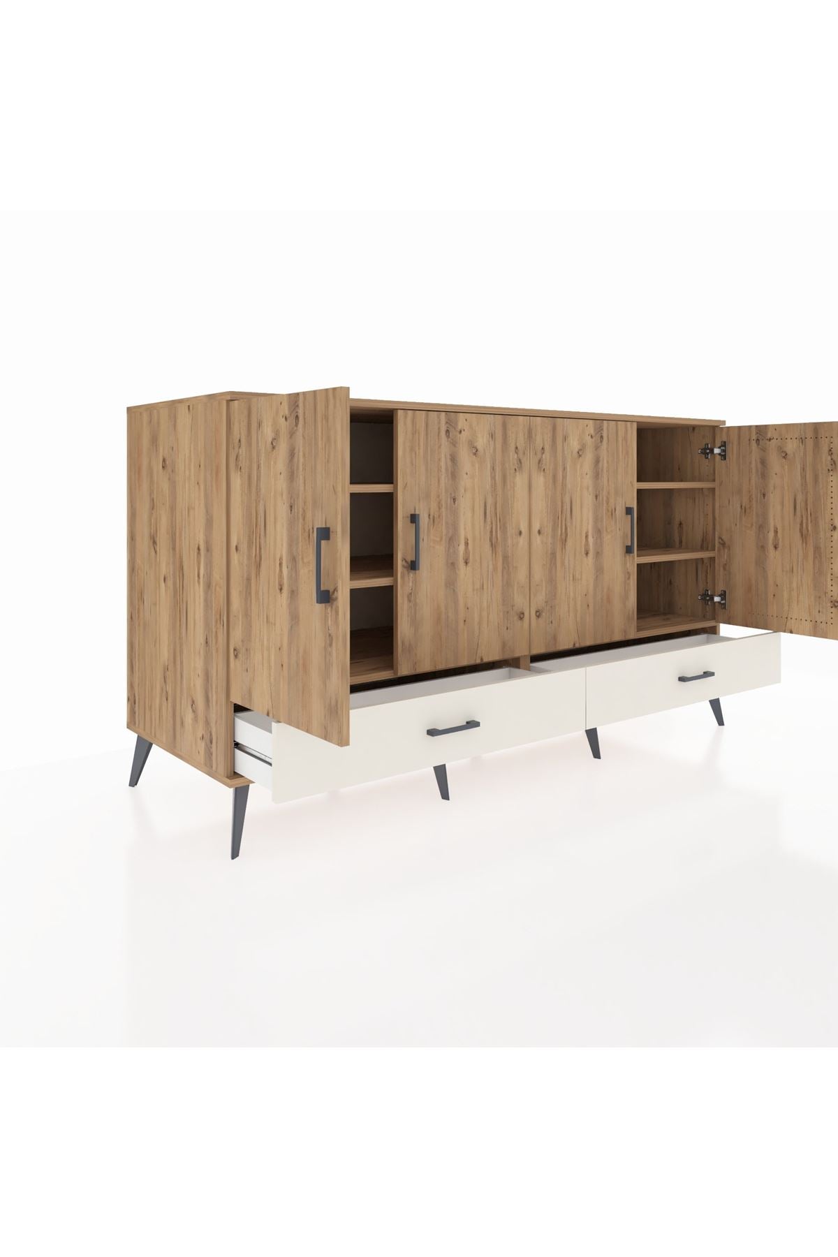 Kronos Konsol 6 Raflı 2 Çekmeceli 4 Kapaklı 176x59x99 Çam-Çam/Aytaşı