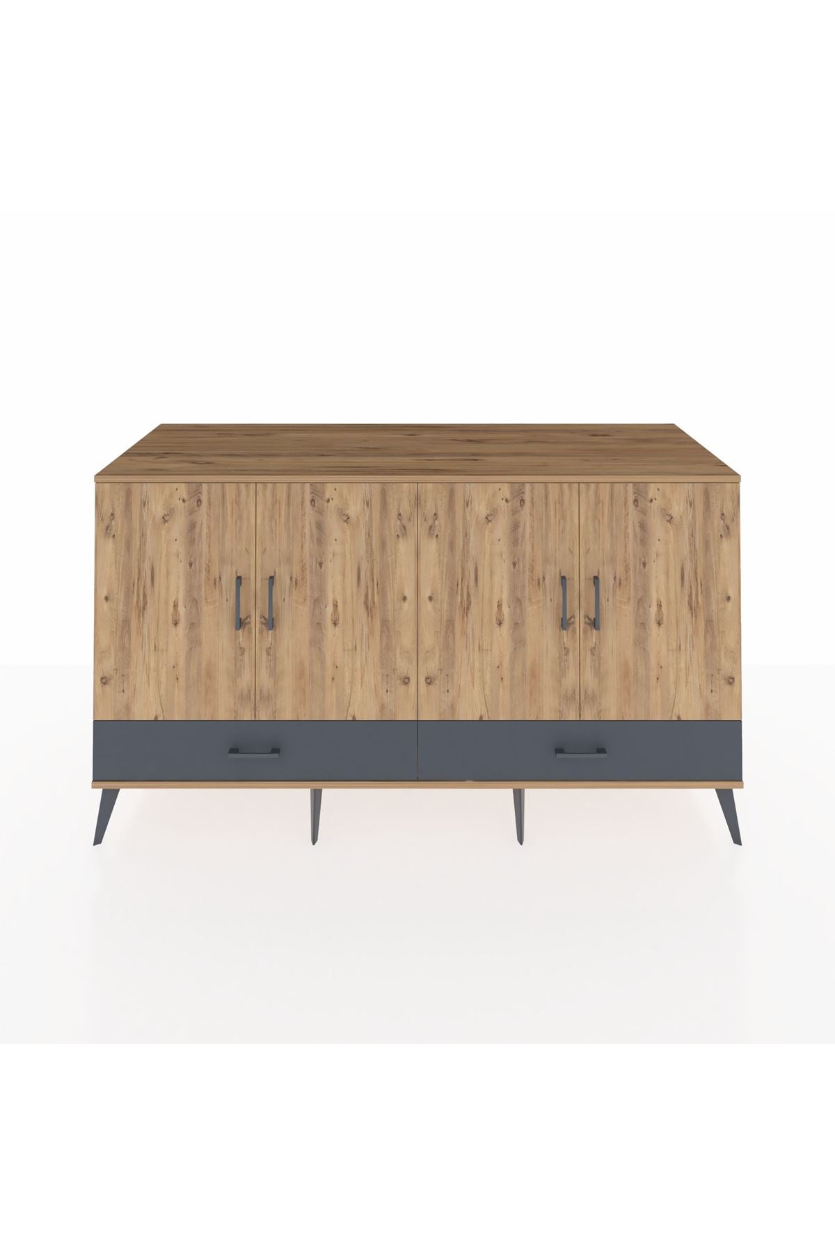 Kronos Konsol 6 Raflı 2 Çekmeceli 4 Kapaklı 176x59x99 Çam-Çam/Antrasit