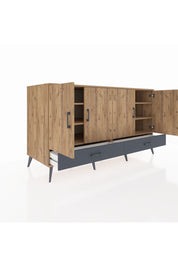 Kronos Konsol 6 Raflı 2 Çekmeceli 4 Kapaklı 176x59x99 Çam-Çam/Antrasit