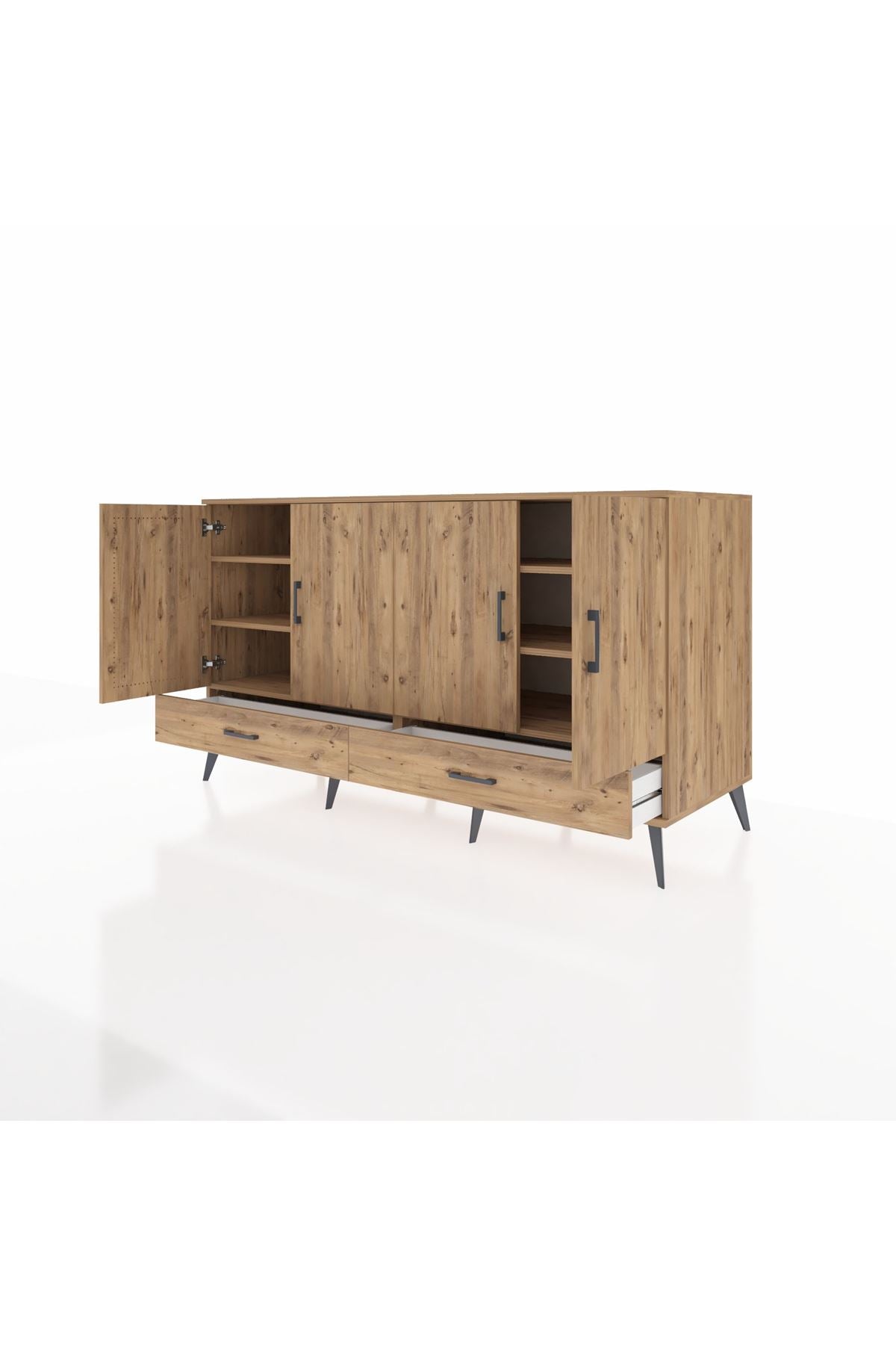 Kronos Konsol 6 Raflı 2 Çekmeceli 4 Kapaklı 176x59x99 Çam-Çam