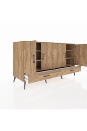 Kronos Konsol 6 Raflı 2 Çekmeceli 4 Kapaklı 176x59x99 Çam-Çam