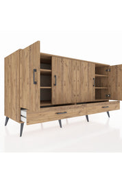 Kronos Konsol 6 Raflı 2 Çekmeceli 4 Kapaklı 176x59x99 Çam-Çam