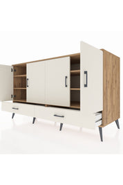 Kronos Konsol 6 Raflı 2 Çekmeceli 4 Kapaklı 176x59x99 Çam-Aytaşı