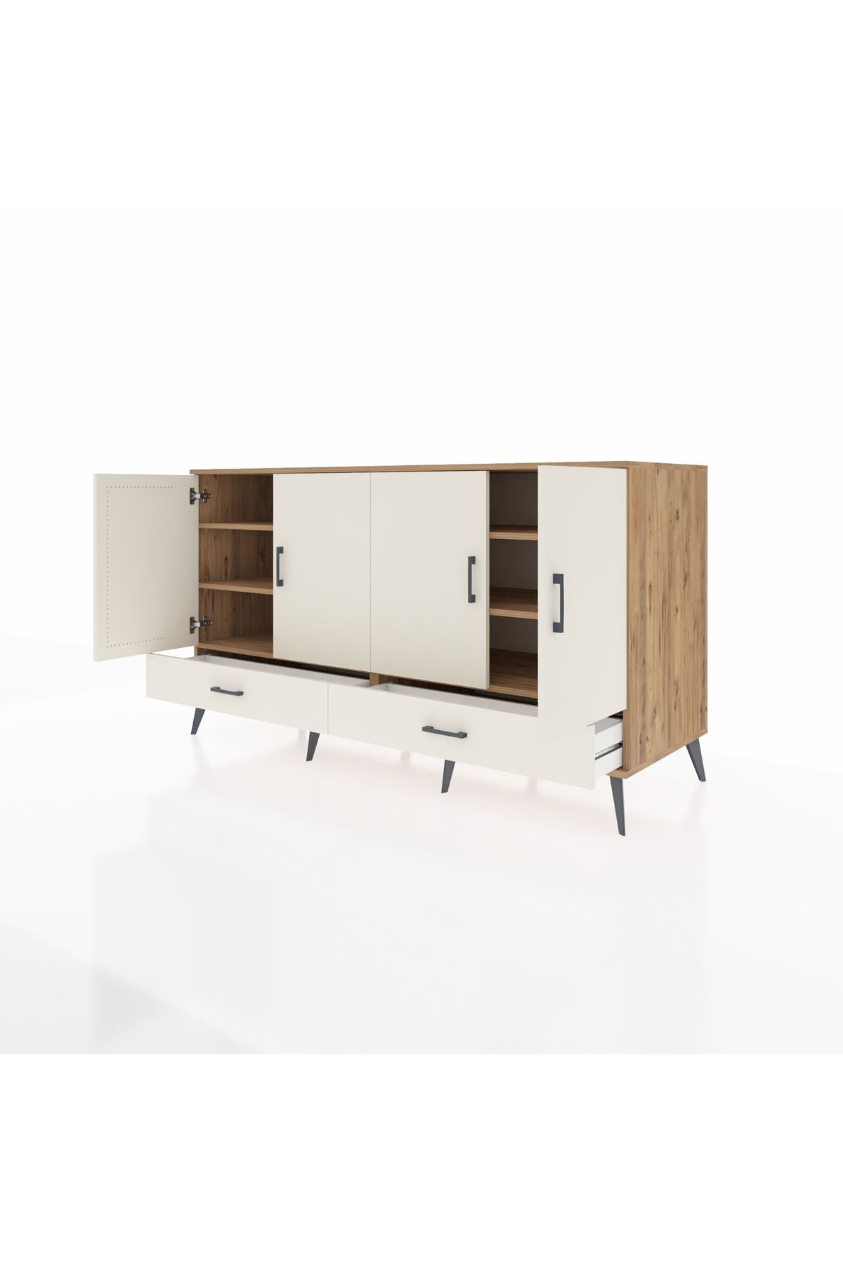 Kronos Konsol 6 Raflı 2 Çekmeceli 4 Kapaklı 176x59x99 Çam-Aytaşı