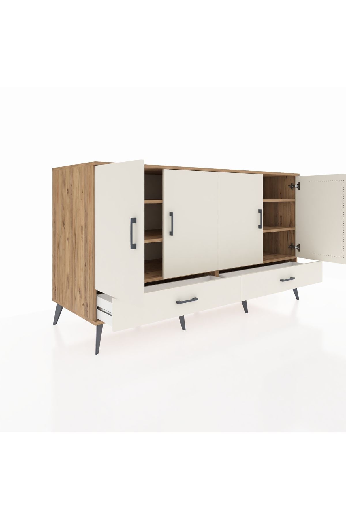 Kronos Konsol 6 Raflı 2 Çekmeceli 4 Kapaklı 176x59x99 Çam-Aytaşı