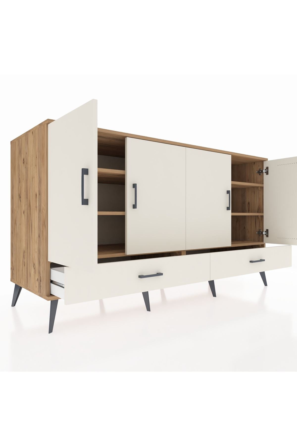 Kronos Konsol 6 Raflı 2 Çekmeceli 4 Kapaklı 176x59x99 Çam-Aytaşı