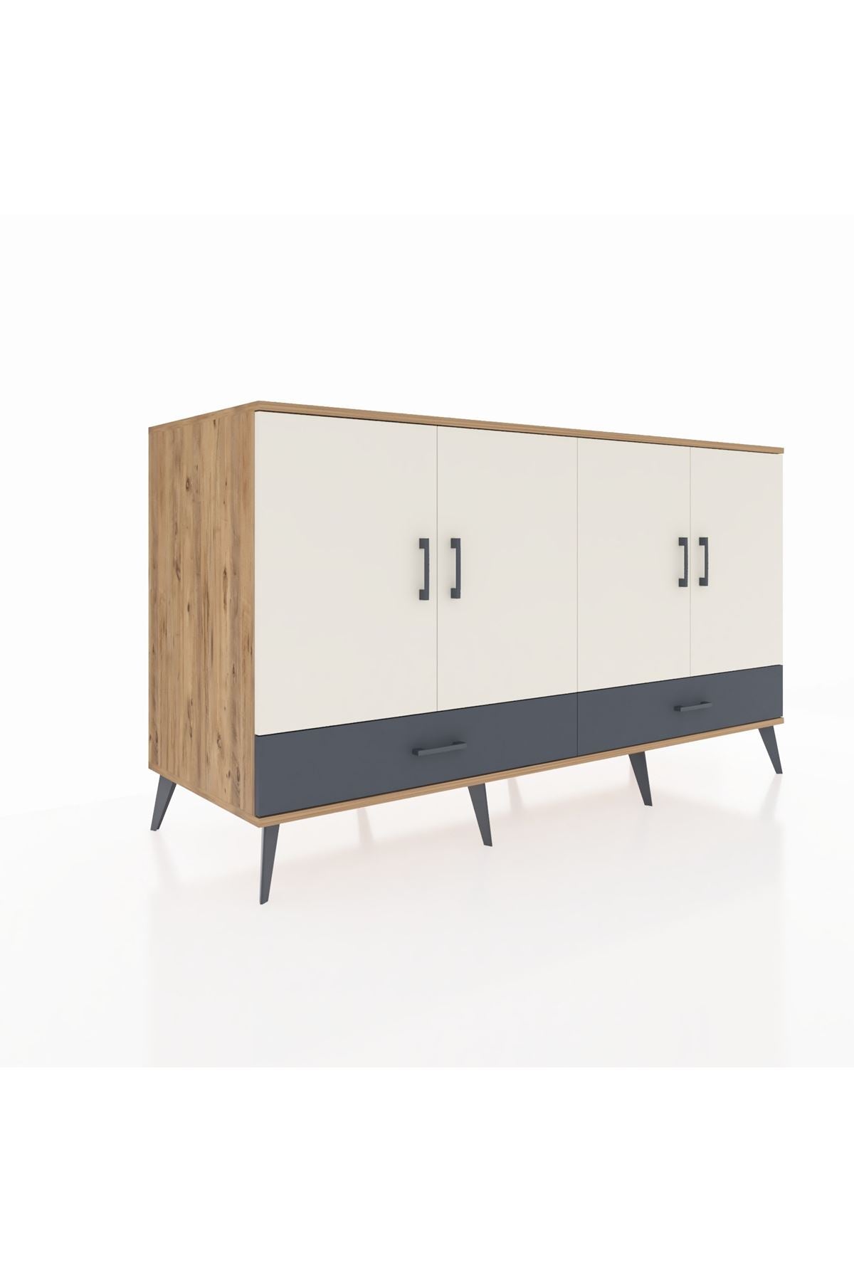 Kronos Konsol 6 Raflı 2 Çekmeceli 4 Kapaklı 176x59x99 Çam-Aytaşı/Antrasit