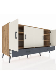 Kronos Konsol 6 Raflı 2 Çekmeceli 4 Kapaklı 176x59x99 Çam-Aytaşı/Antrasit