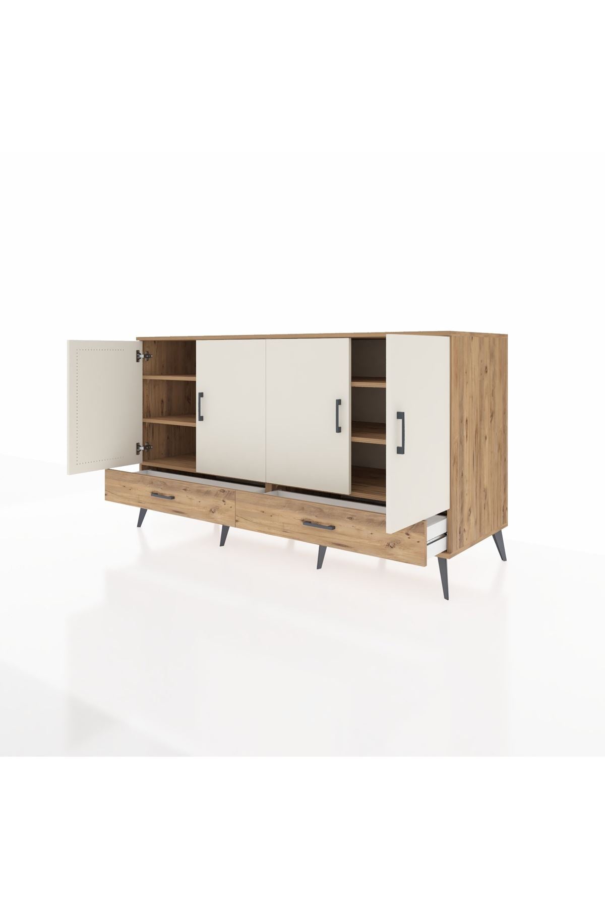 Kronos Konsol 6 Raflı 2 Çekmeceli 4 Kapaklı 176x59x99 Çam-Aytaşı/Çam