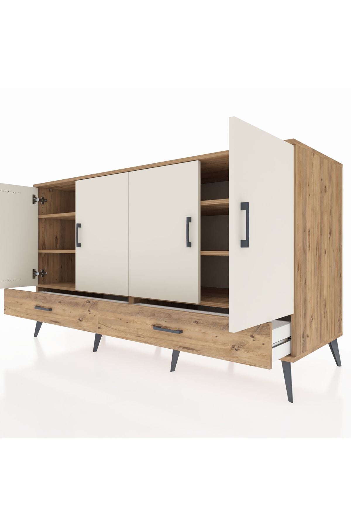 Kronos Konsol 6 Raflı 2 Çekmeceli 4 Kapaklı 176x59x99 Çam-Aytaşı/Çam