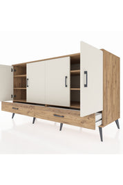 Kronos Konsol 6 Raflı 2 Çekmeceli 4 Kapaklı 176x59x99 Çam-Aytaşı/Çam