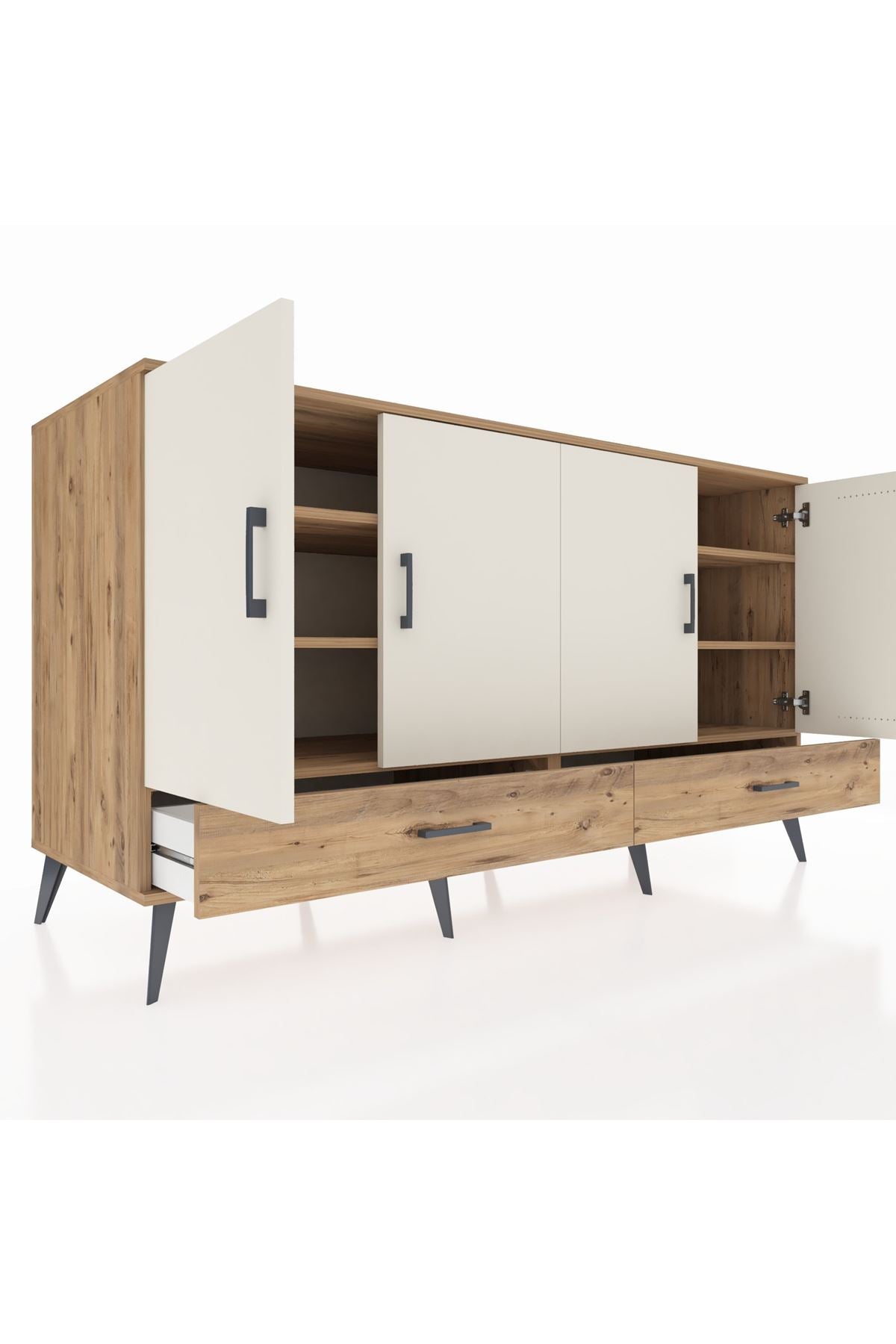 Kronos Konsol 6 Raflı 2 Çekmeceli 4 Kapaklı 176x59x99 Çam-Aytaşı/Çam