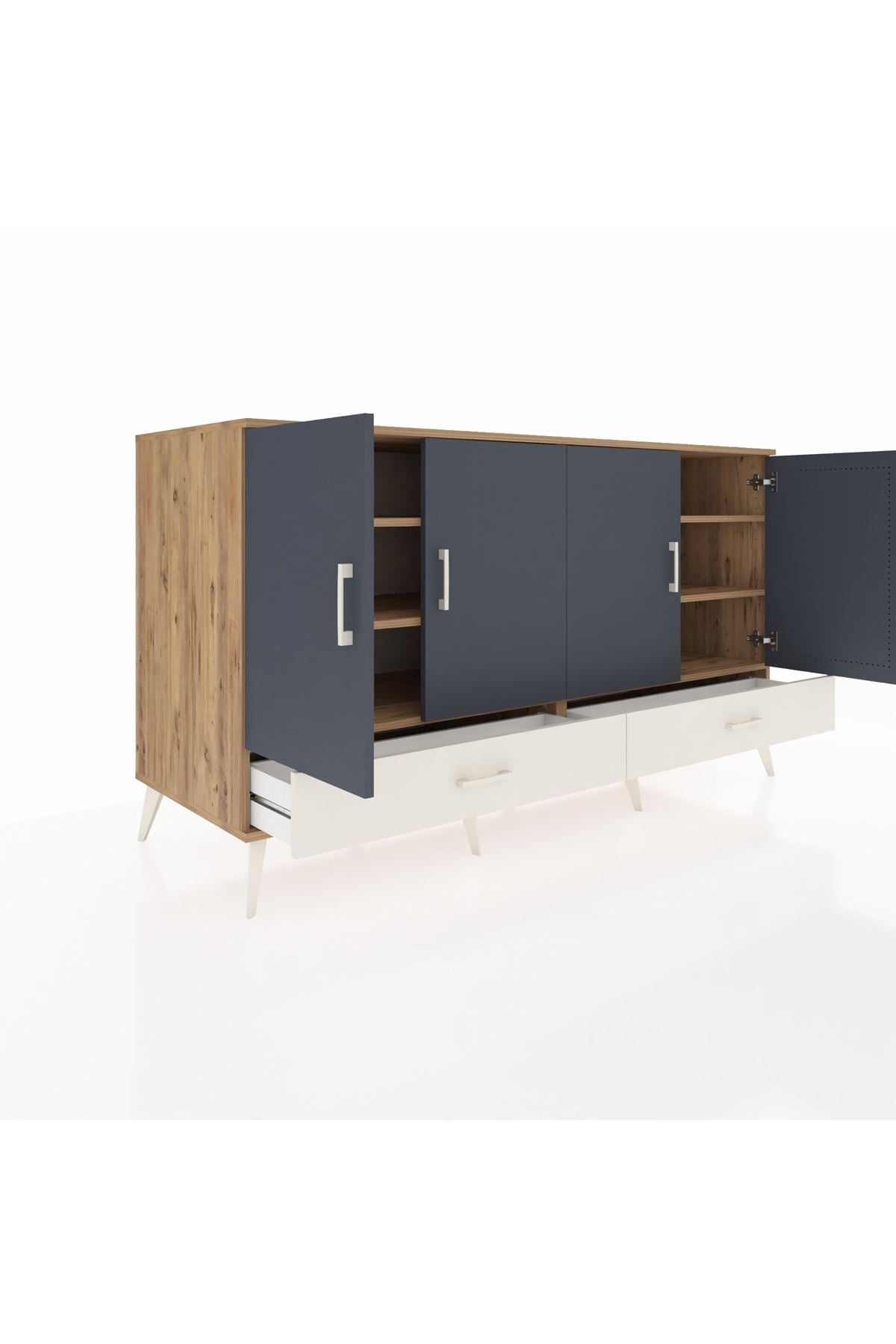 Kronos Konsol 6 Raflı 2 Çekmeceli 4 Kapaklı 176x59x99 Çam-Antrasit/Aytaşı