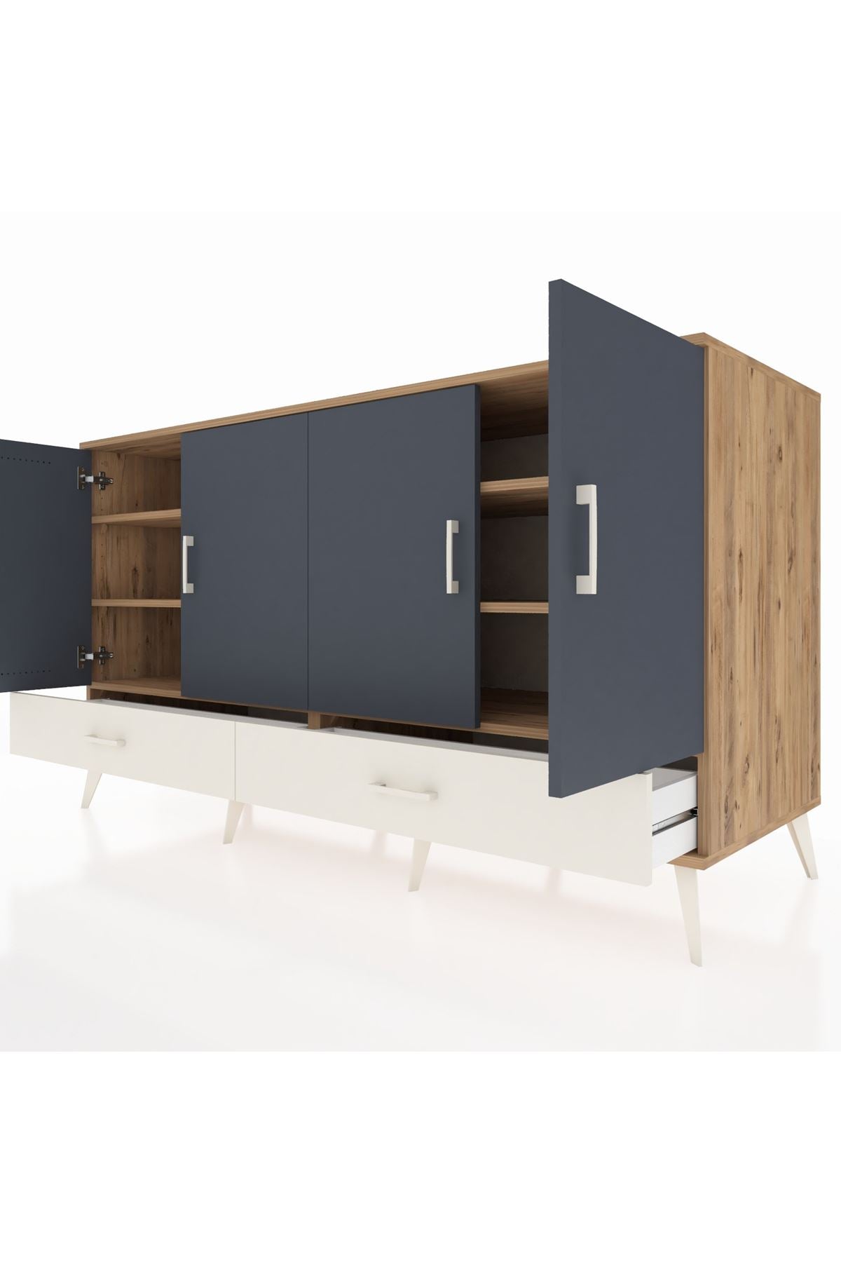 Kronos Konsol 6 Raflı 2 Çekmeceli 4 Kapaklı 176x59x99 Çam-Antrasit/Aytaşı