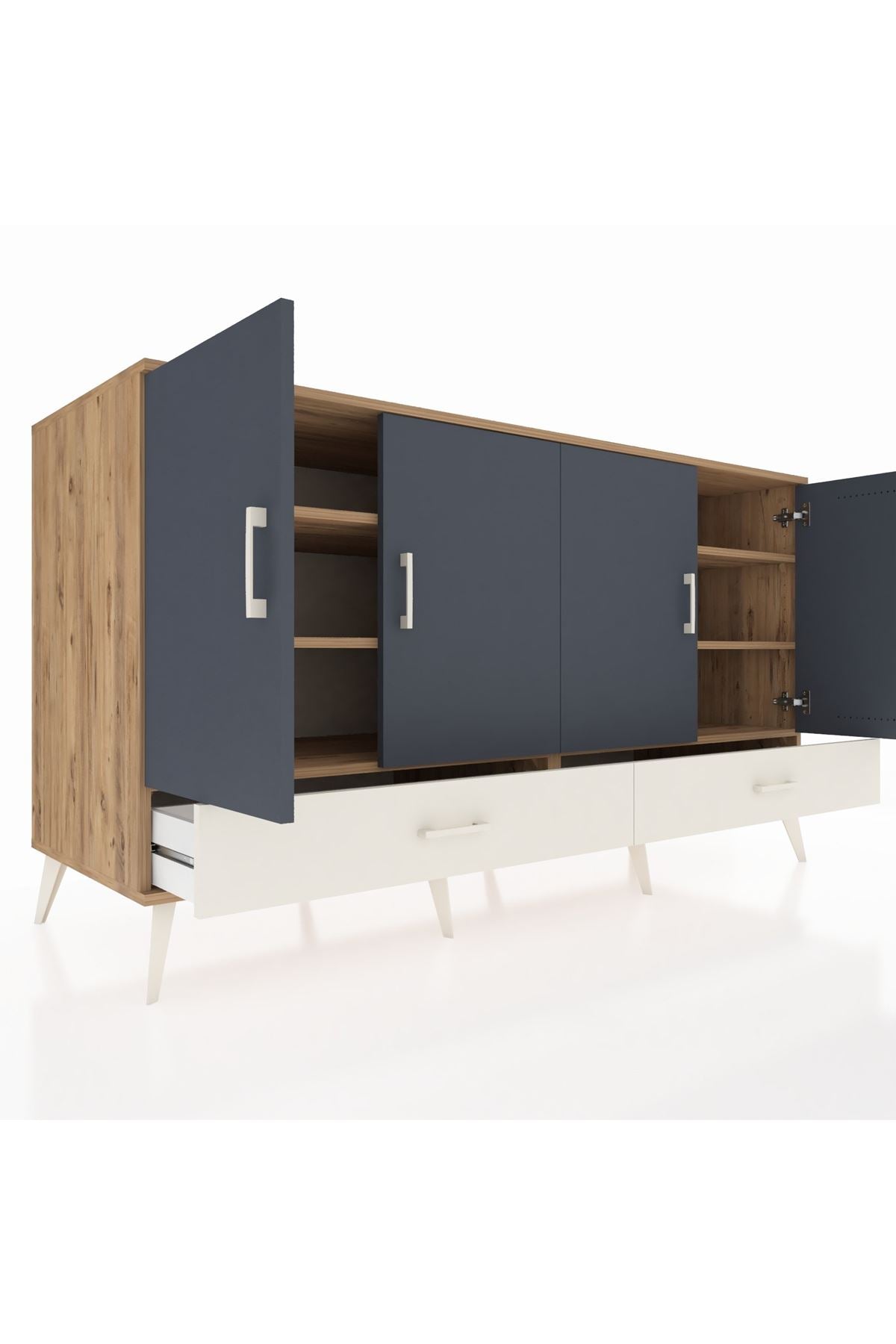 Kronos Konsol 6 Raflı 2 Çekmeceli 4 Kapaklı 176x59x99 Çam-Antrasit/Aytaşı