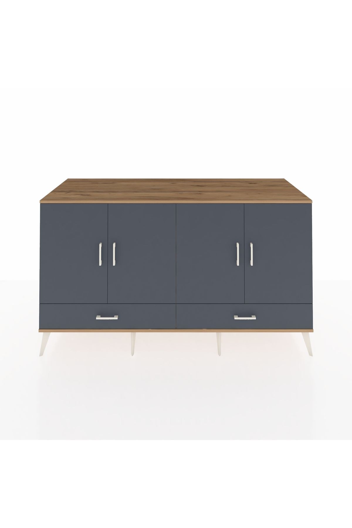 Kronos Konsol 6 Raflı 2 Çekmeceli 4 Kapaklı 176x59x99 Çam-Antrasit