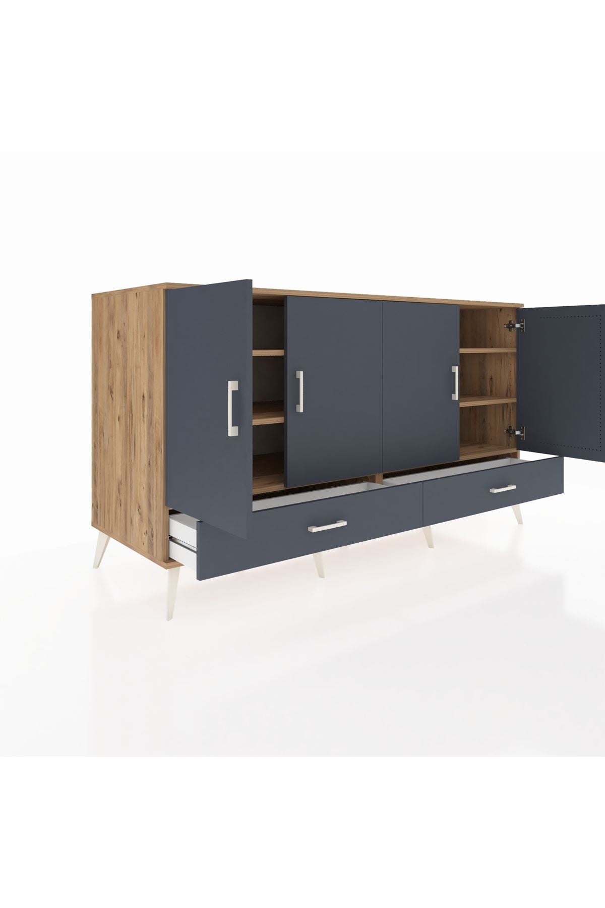 Kronos Konsol 6 Raflı 2 Çekmeceli 4 Kapaklı 176x59x99 Çam-Antrasit