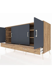 Kronos Konsol 6 Raflı 2 Çekmeceli 4 Kapaklı 176x59x99 Çam-Antrasit/Çam